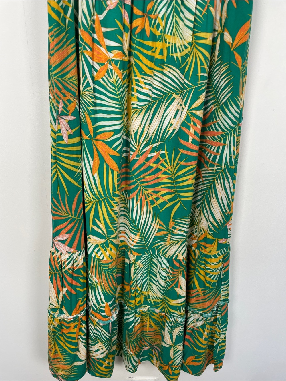 Betsey Johnson Women L Green Tropical Palm Print Square-Neck Smocked Maxi Dress - Picture 3 of 8